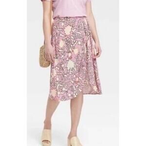 Knox Rose Crepe Floral Drapey A-Line Wrap Skirt Pink Women’s  S New
